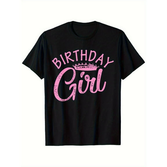 Birthday Girl Graphic Tee Vintage Crown T-Shirt Top Cotton Casual Trendy Short Sleeve Crew Neck Black S-5XL