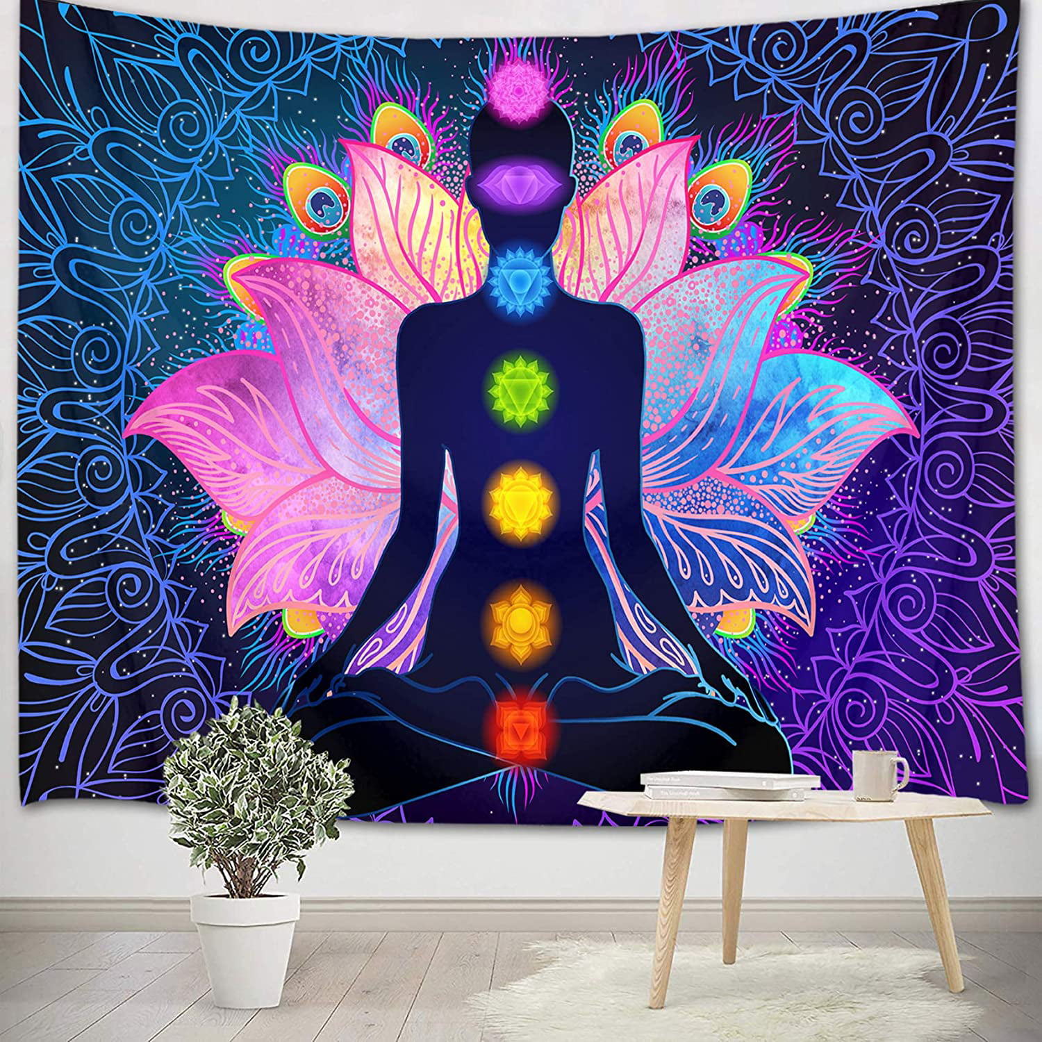 Chakra Tapestry Trippy Mandala Art Psychedelic Bohemian Wall Hanging Home Decor 