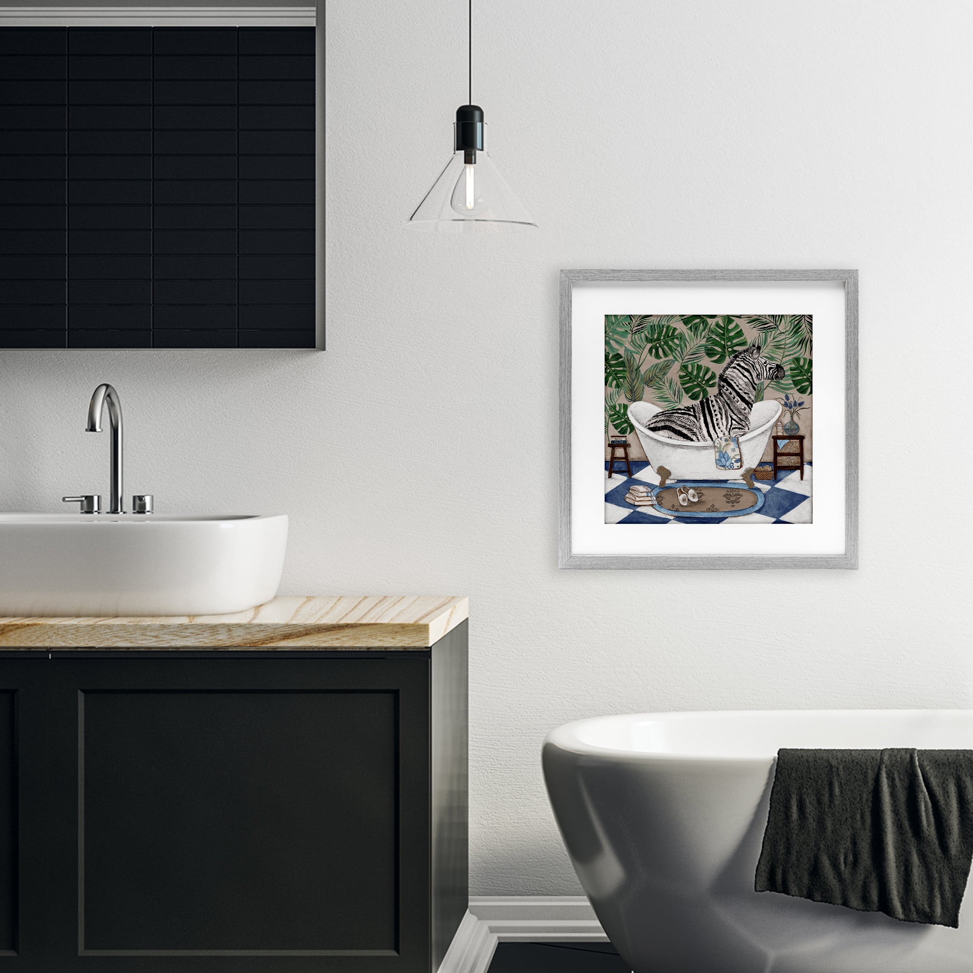 Stupell Industries Zebra in Tropical Bathtub Gray Framed Print Under Glass, design by Janet Tava