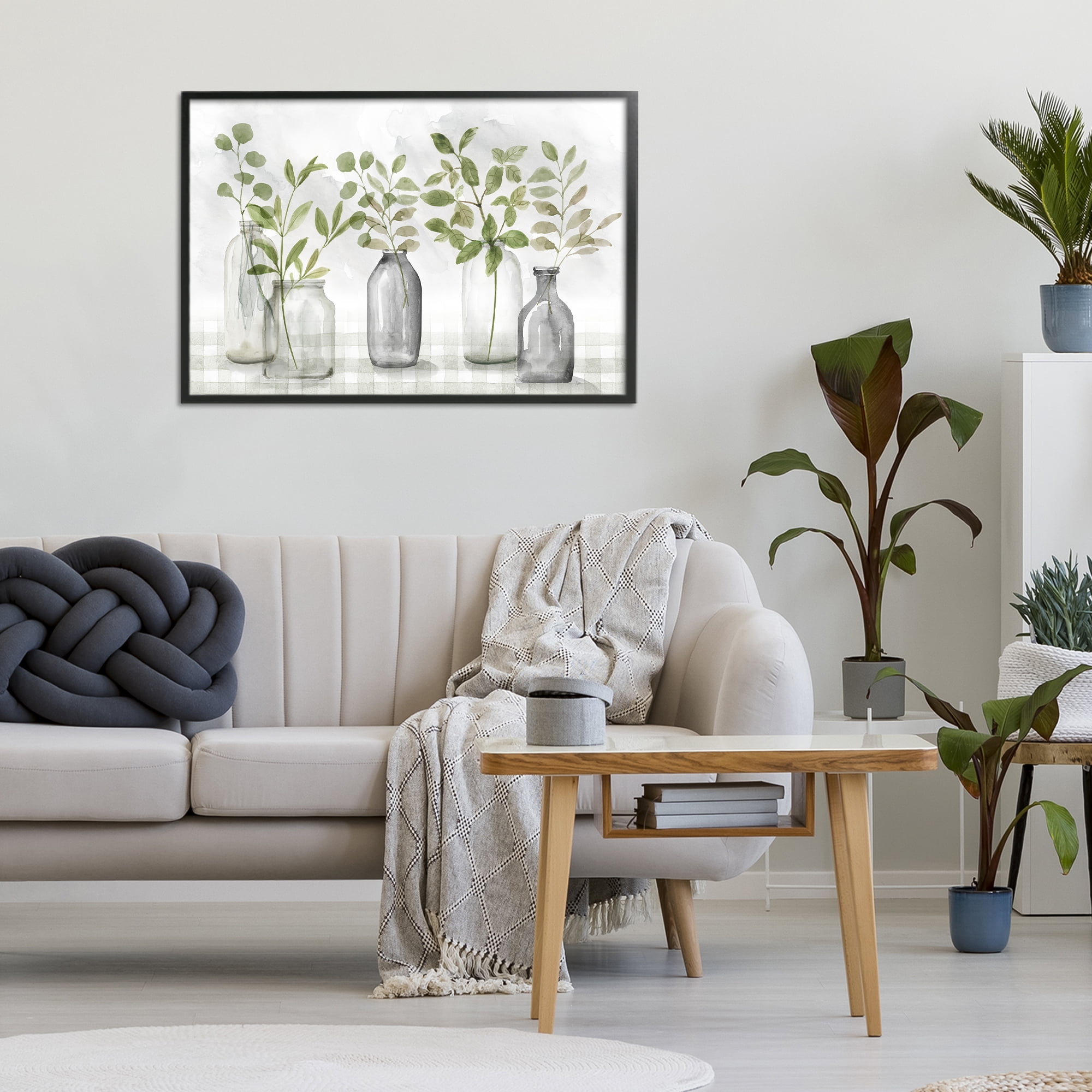 Stupell Industries Greenery Leaves in Vases Black Framed Giclee Art, design by Nan