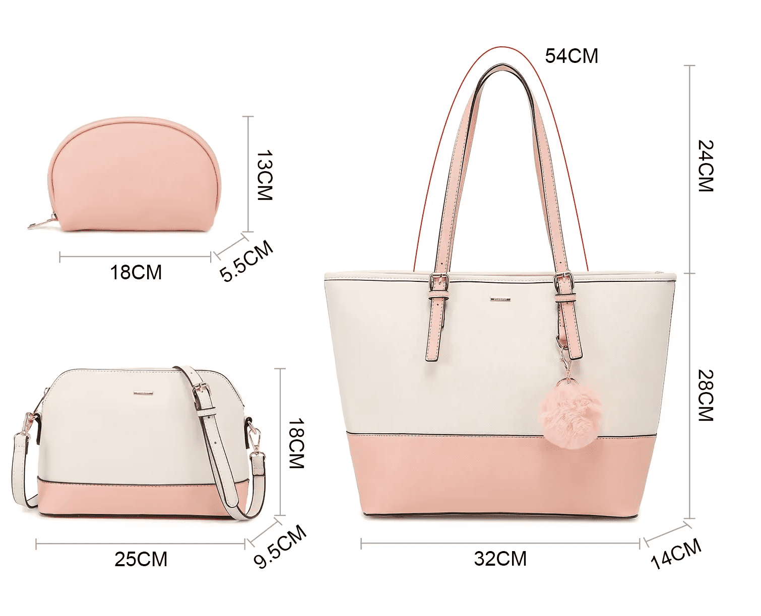 Premium Lux Details 3-Piece Leather Handbag Set for Women – Tote, Crossbody & Wristlet Purse – Elegant Designer Bags for Everyday & Travel Use Color Donut Pink