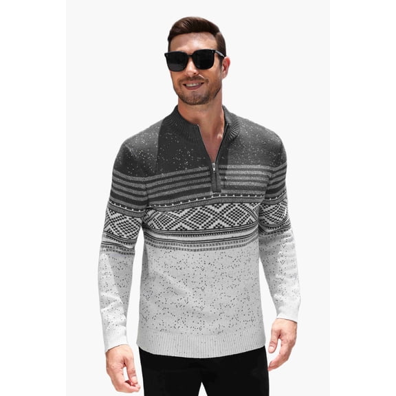 COOFANDY Mens Quarter Zip Pullover Sweaters Casual Slim Fit Knit Texture Sweater Fair Isle Pattern