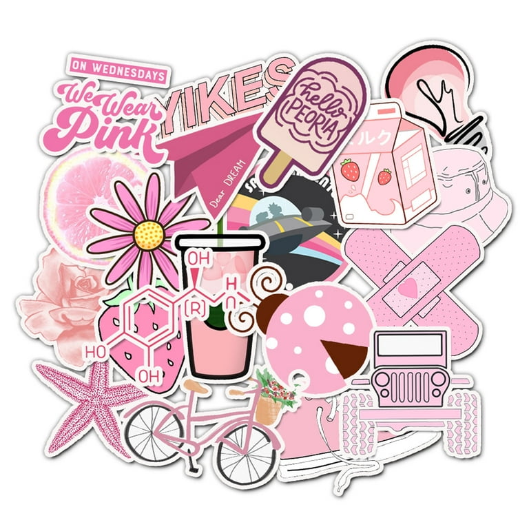 Yoksas 50Pcs Cute Pink Stickers - Waterproof Vinyl Aesthetic Girls Stickers  for Water Bottles,Laptops,Luggage,Gutar,Mobile