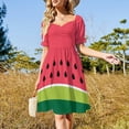 thumbnail image 3 of Coral Pink Green Summer Watermelon Fruit Stripes Sleeveless Dress summer clothes for women Elegant gown, 3 of 7