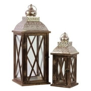 2-Pc Wooden Lanterns in Brown
