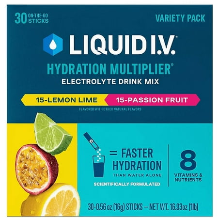 Liquid I.V. Hydration Multiplier Variety Pack  Lemon Lime & Passion Fruit  30 Ct