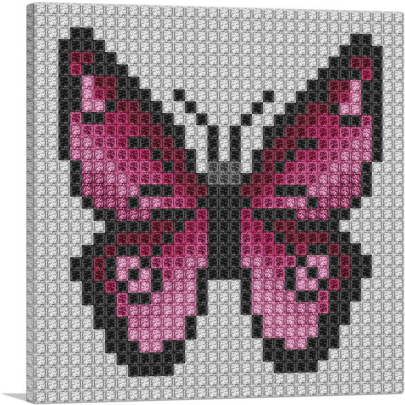 ARTCANVAS Pink Butterfly Wings Jewel Pixel Canvas Art Print - Size: 18" x 18" (0.75" Deep)