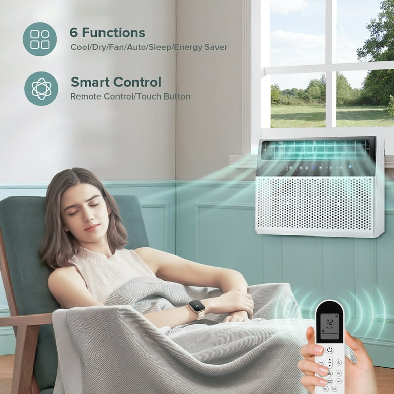 Auseo 8100BTU 12000BTU ASHRAE Window Air Conditioner Cools 550 Sq.ft. 6 Modes 24H Timer Energy Saving Low Noise Remote Control White