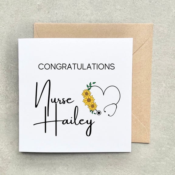Congratulations Nurse Card for Hailey – Sunflower Design with Stethoscope – Blank Inside – Ideal for Graduation or Nurse Appreciation Gift
