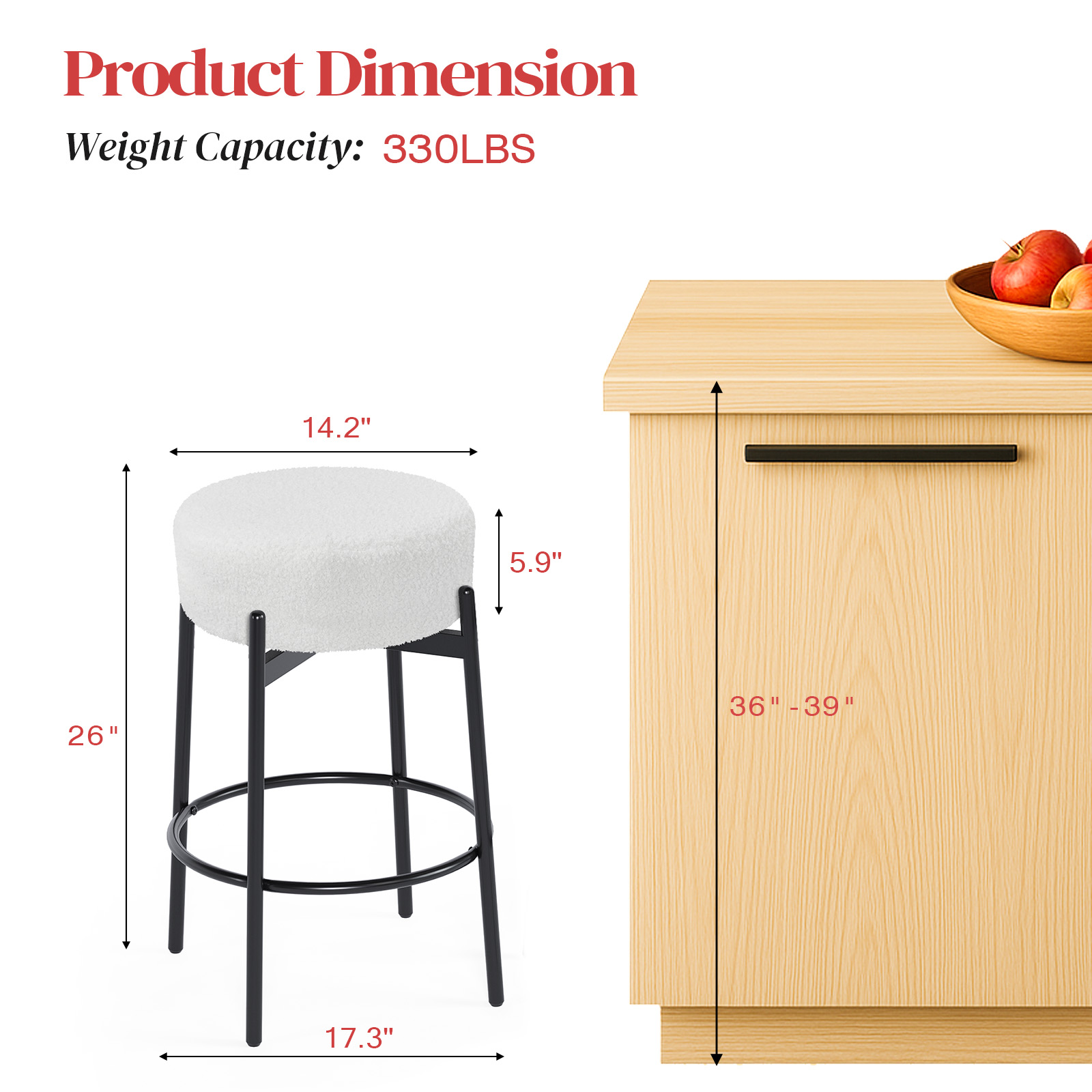 Ktaxon 26" Backless Bar Stools Set of 4, Modern Swivel Barstools with Footrest, Teddy Fleece Padded Counter Height Barstool Chairs 4 pcs, White