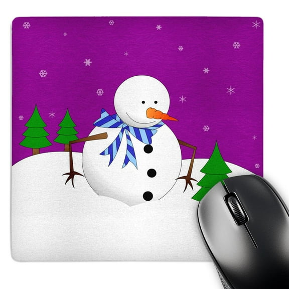 3dRose, Cute Holiday Snowman and Baby Pine Tree Purple, MousePad