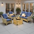 thumbnail image 2 of Ovios 4 Pieces Outdoor Furniture Set High Back All-Weather Wicker Patio Conversation Set with Solar Light Coffee Table, Navy Blue, 2 of 10