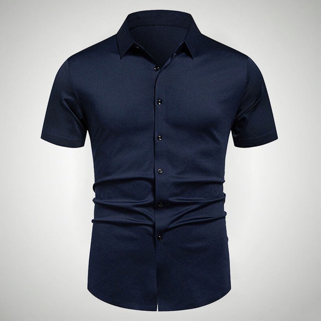 pstuiky Camisas de vestir de manga corta para hombre, Camisa informal de negocios de color liso con solapa y botones de manga corta para hombre camisas casuales para hombre l