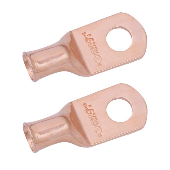 SELTERM 2 terminales de alambre de cobre de 6 AWG de 1/4 pulgadas (almohadilla ancha) terminales de anillo de batería, extremos de cable de batería, conectores de terminales de anillo de calibre 6, oj