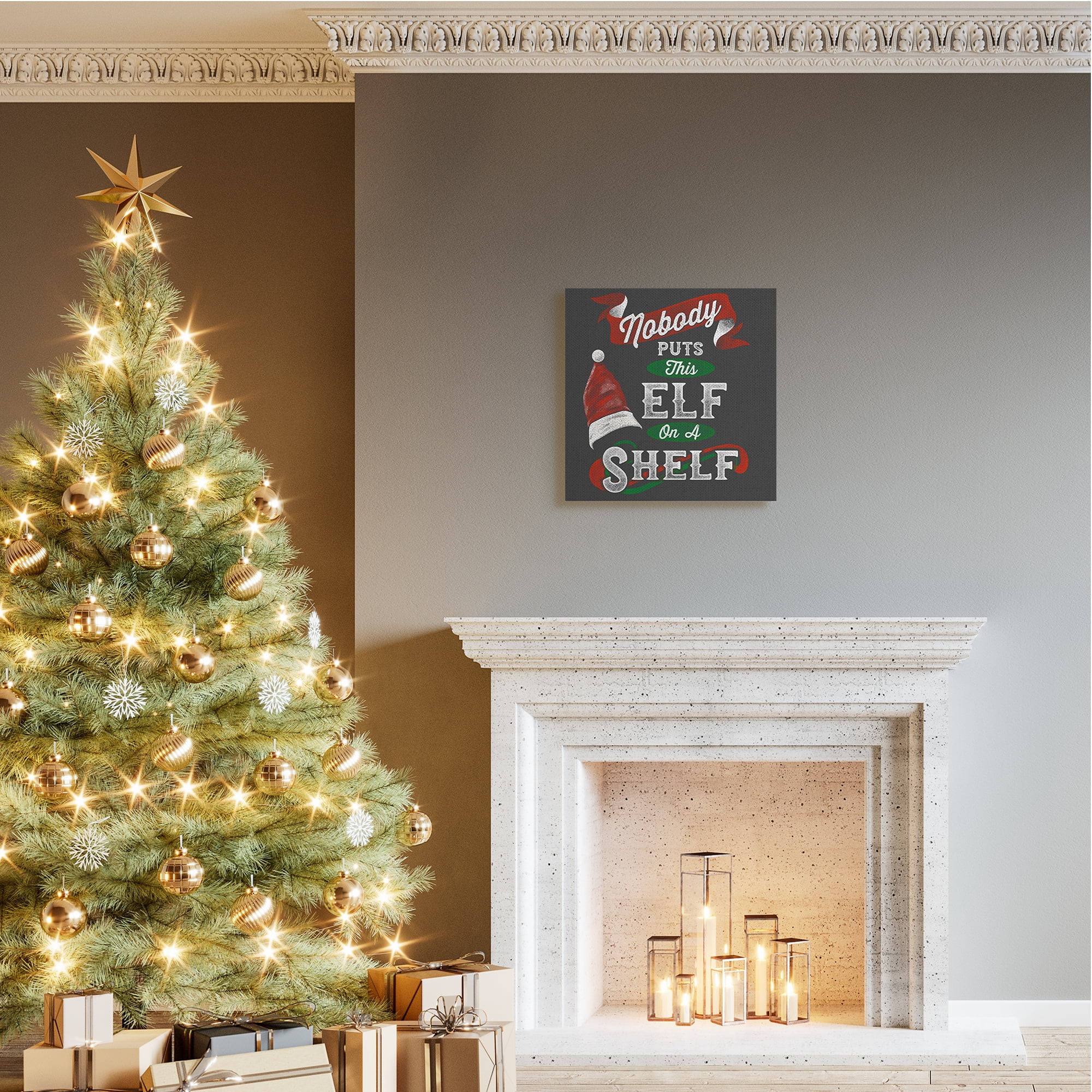 Stupell Industries Holiday Elf Phrase Santa Hat Red Green Christmas Inspirational Painting Gallery Wrapped Canvas Art Print Wall Art, 24 x 24