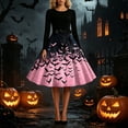 thumbnail image 5 of Iyufng Womens Halloween Gradient Bat Long Sleeve Dresses with Black Sash Bow Flared Midi Dress Vintage Party Costume, 5 of 6