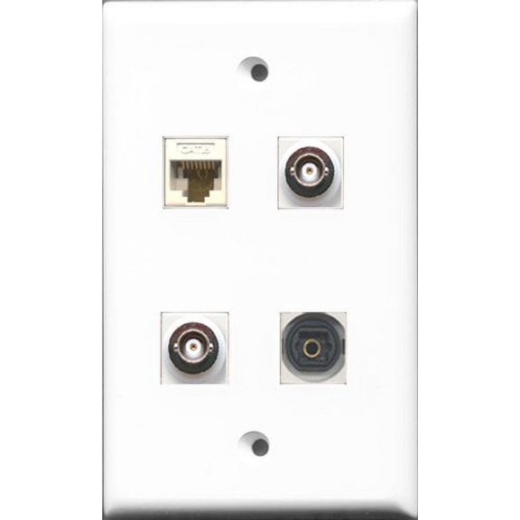 RiteAV 1 Port Toslink 2 Port BNC and 1 Port Cat6 Ethernet White Wall Plate