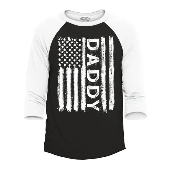 Shop4Ever Men's Daddy American Flag USA Gift for Father Raglan Baseball Shirt Medium Black/White