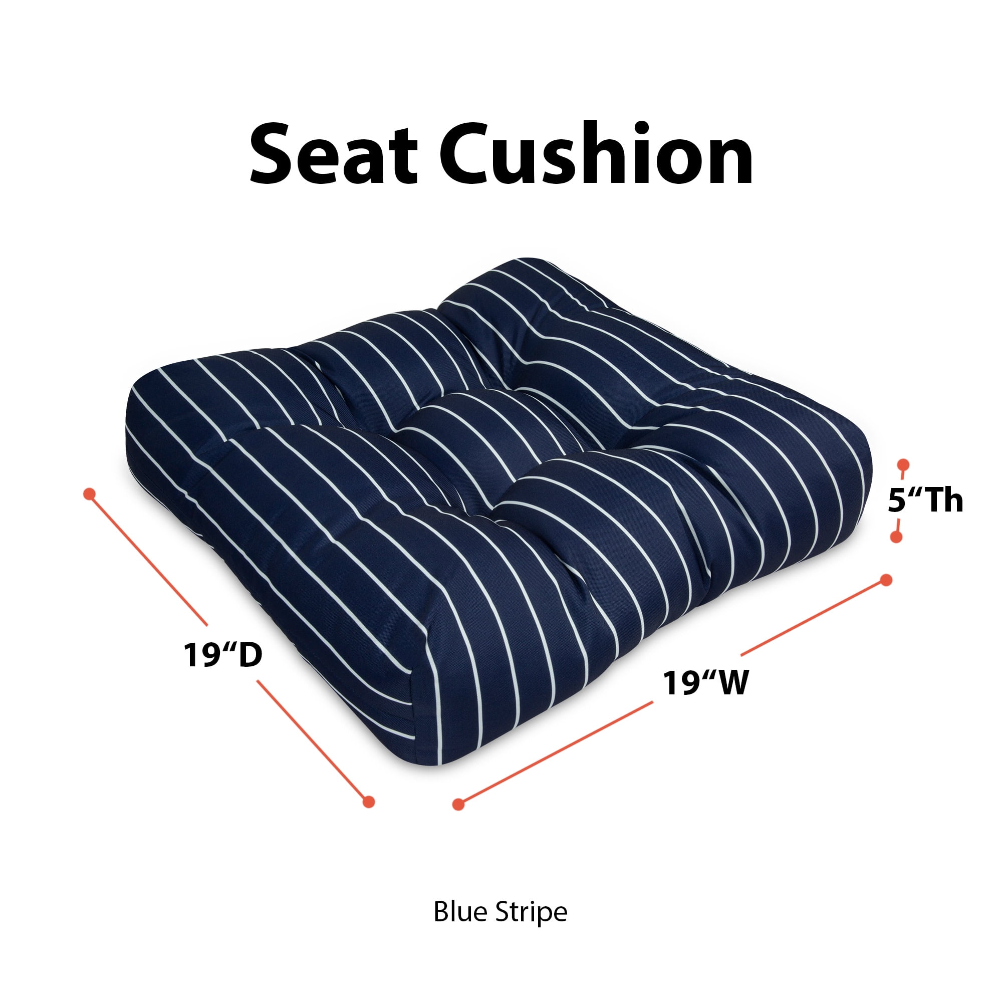 Classic Accessories Patio Seat Cushion, 2 Pack, Classic Navy, Stripe, 19"W