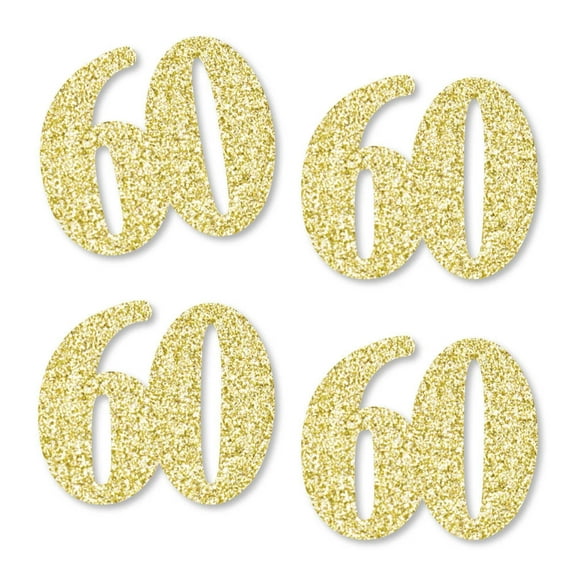 Big Dot of Happiness Gold Glitter 60 - No-Mess Real Gold Glitter Cut-Out Numbers - 60th Birthday Party Confetti - Set of 24