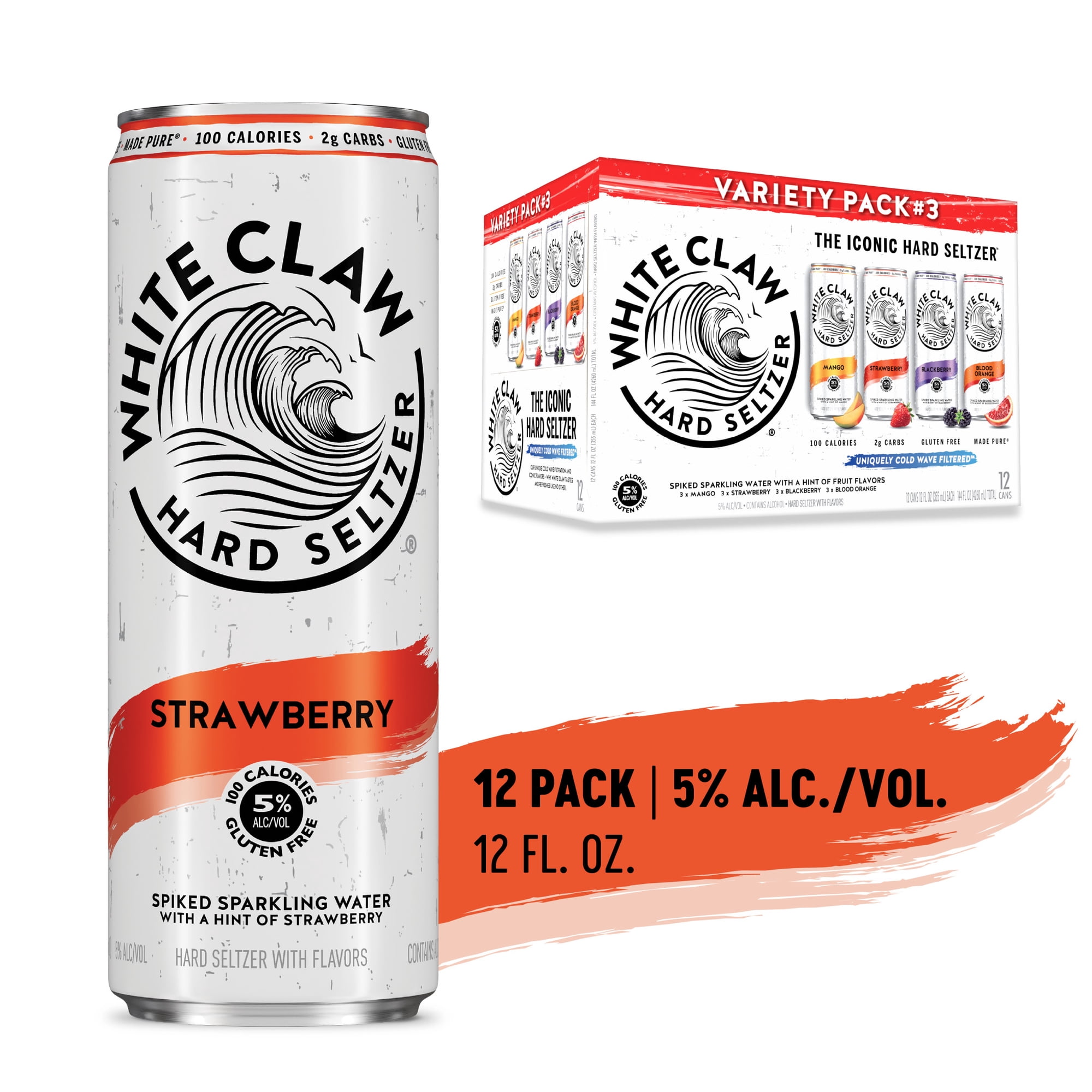 White Claw Hard Seltzer Variety Pack #3, 12 Pack, 12 fl oz Cans, 5% ABV