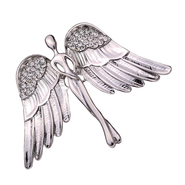 Broche de Ángel de cristal plateado elegante Yuyangstore Broche de las alas del ángel de las mujeres