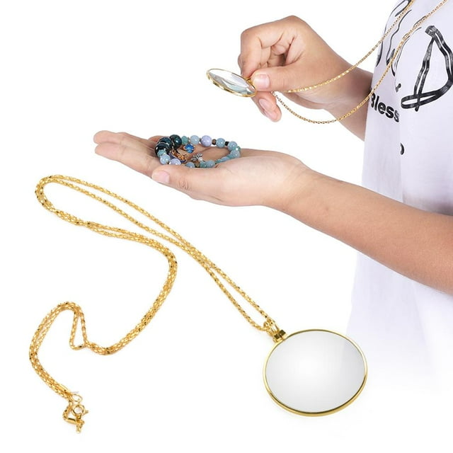 TOPINCN 5X Magnifier, Reading Magnifier,2 Colors 5X Magnifier Monocle Lens Necklace Magnifying Glass Loupe