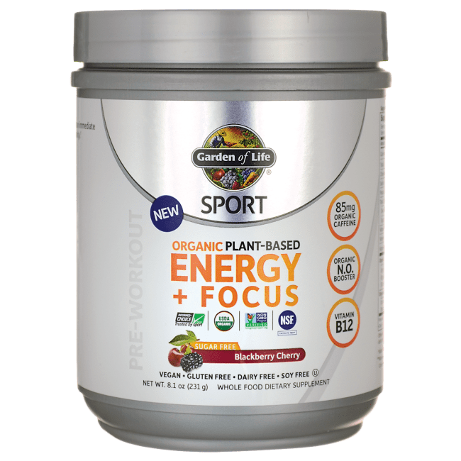 Garden of Life Sports Nutrition Supplements Sport Organic Plant-Based Energy + Focus Powder - Blackberry Cherry 8.1 oz