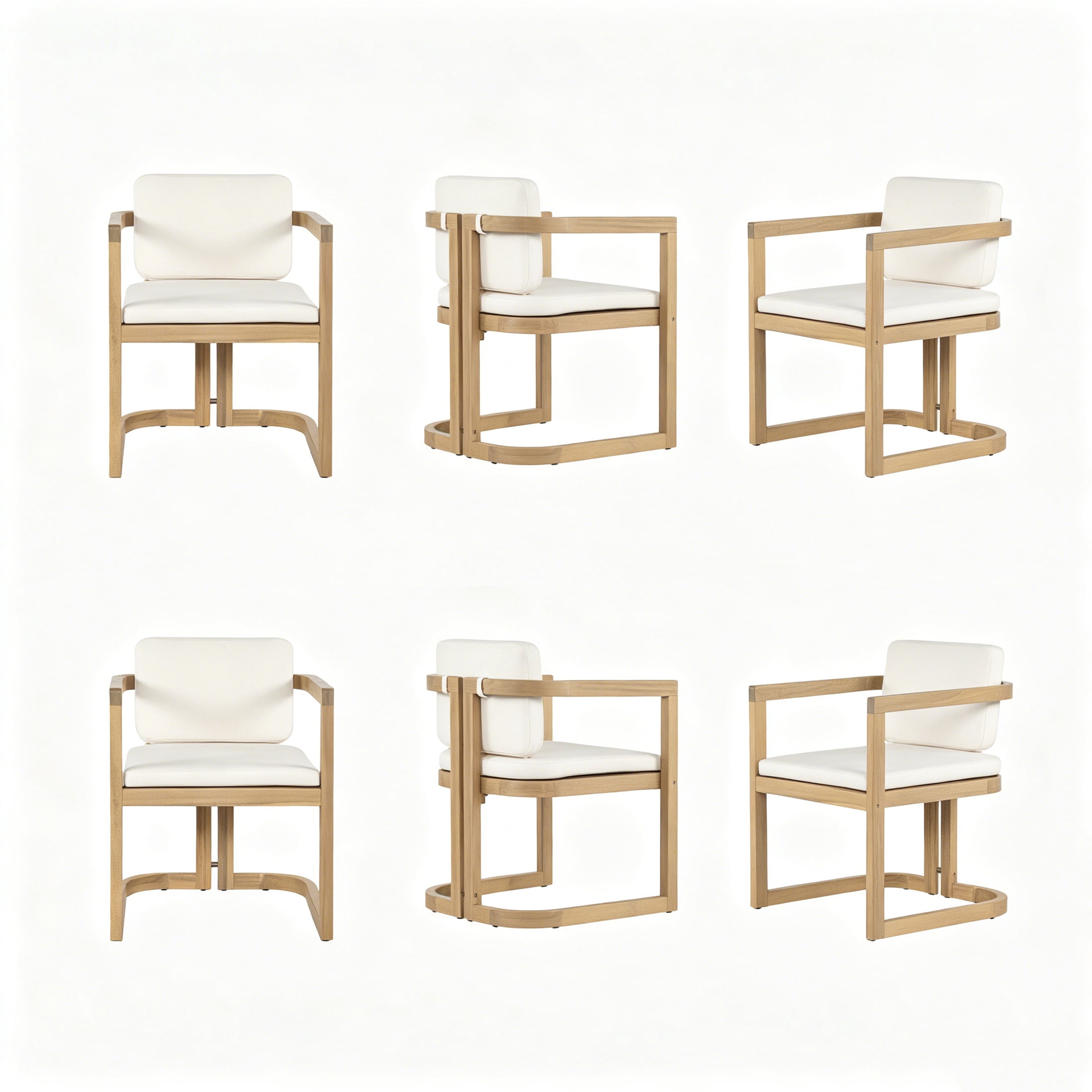 Christopher Knight Home U-shaped Outdoor Wood Dining Chairs with Beige Cushions, Light Teak, Set of 6