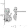thumbnail image 4 of Sterling Silver Rhodium-Plated Polished Green & White Cz Cat Post Earrings (15.99 X 9.5) Made In China qe15788, 4 of 6