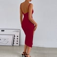 thumbnail image 7 of Qiopertar Women's Square Neck Spaghetti Strap Ruched Bodycon Midi Dress Cocktail Party Night Out Elegant Slit Sleeveless Fitted Solid Color, Wine S, 7 of 7