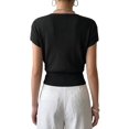 thumbnail image 3 of Gynyvoja Women'S V-Neck Wrap Front Ribbed Knit Short Sleeve Fitted Cropped Sweater Tos Black S, 3 of 7