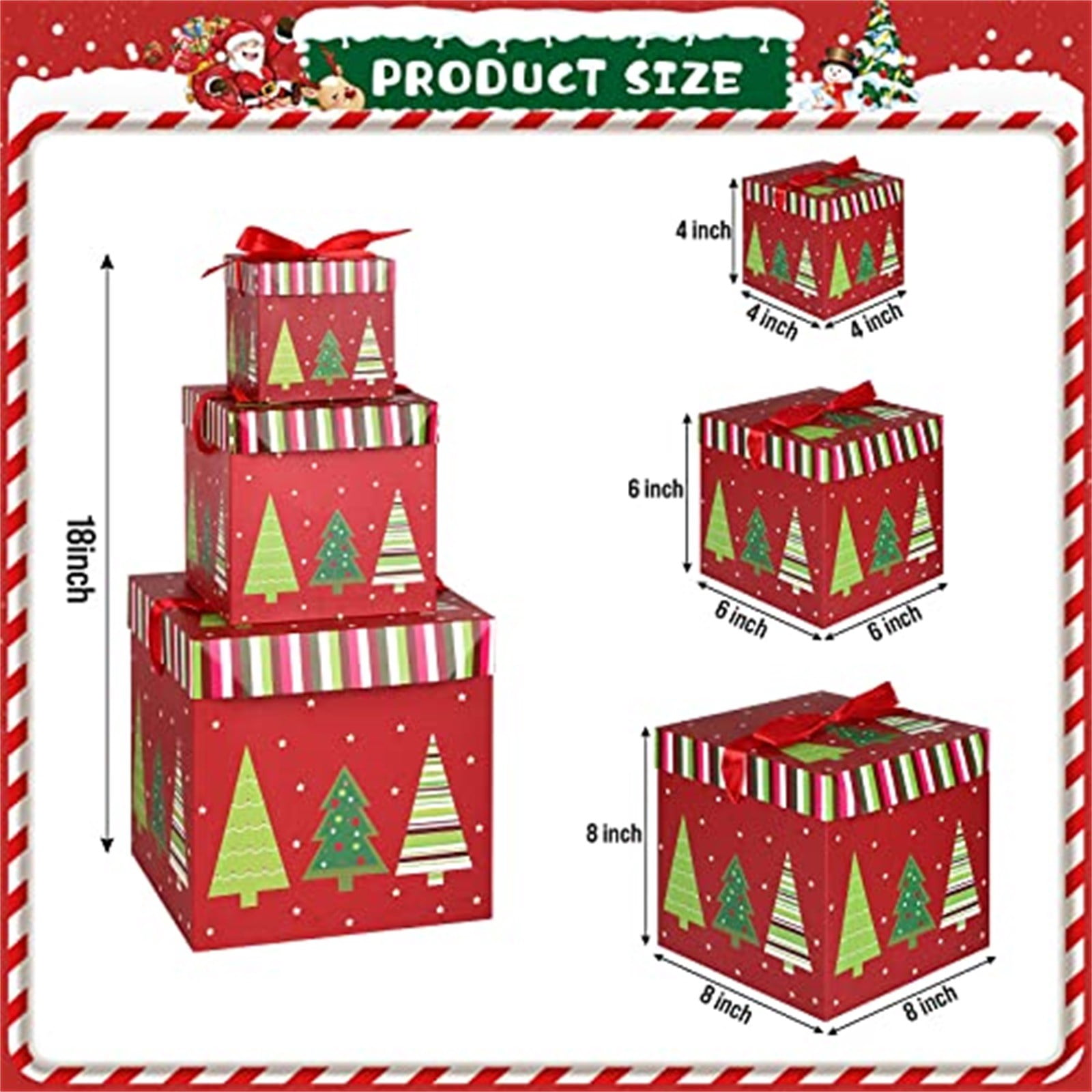 Christmas Nesting Gift Boxes Set of 3 - Stackable Decorative
