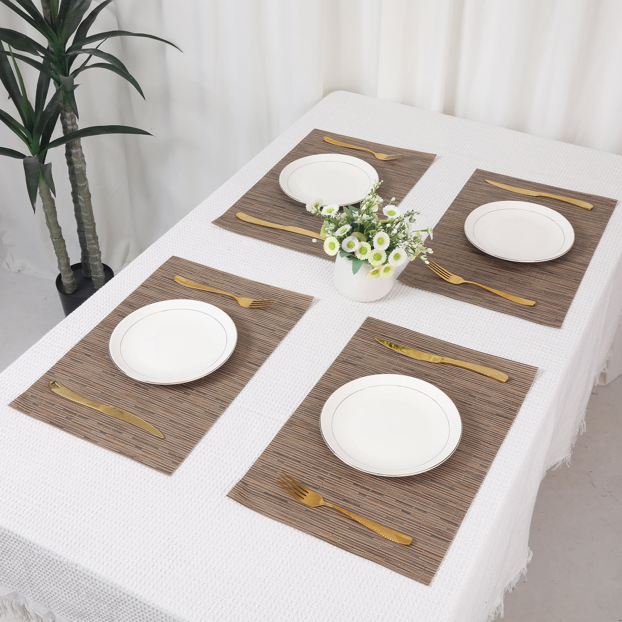 Unique Bargains 6pcs Placemats for Kitchen Dining Table Washable Wipeable Mat Light Brown