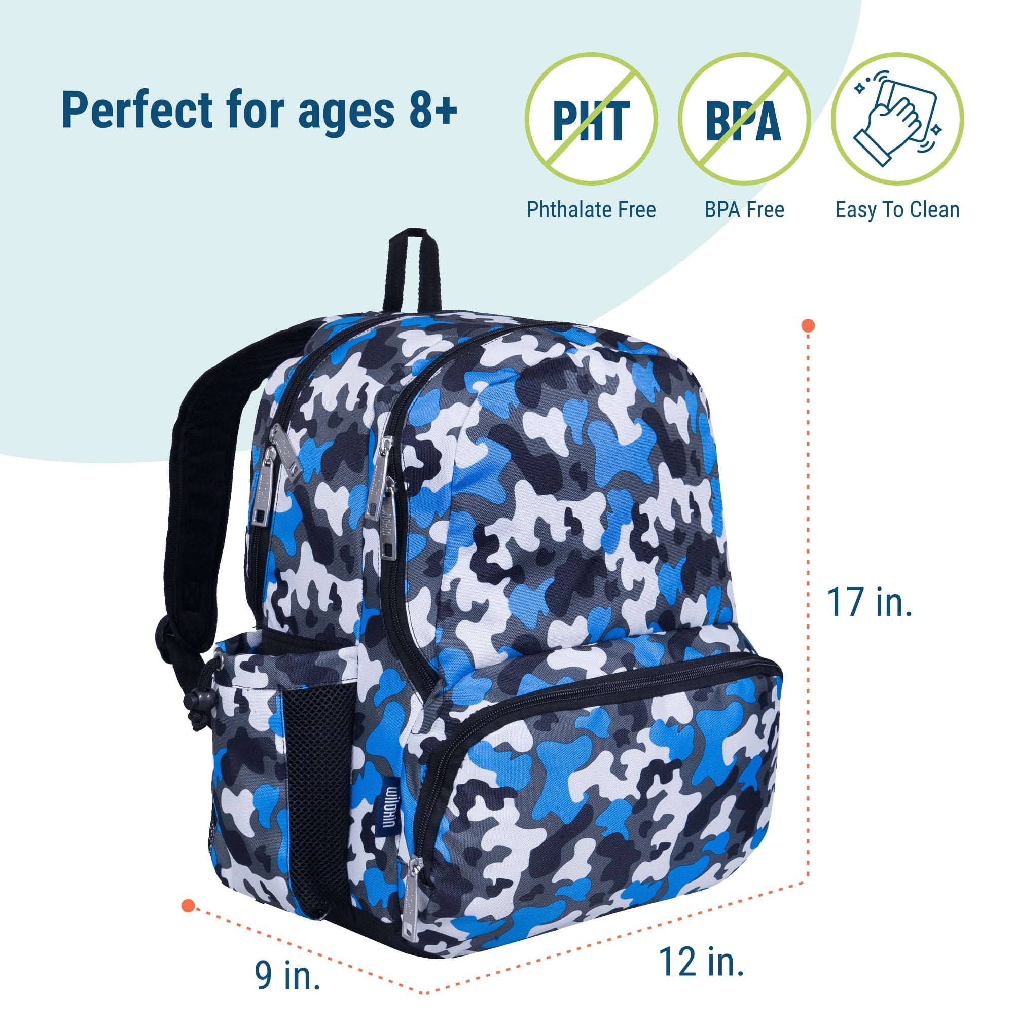Wildkin 17 Inch Kids Backpack - Durable Polyester With Padded Straps, 3 Compartments | Sharks Design