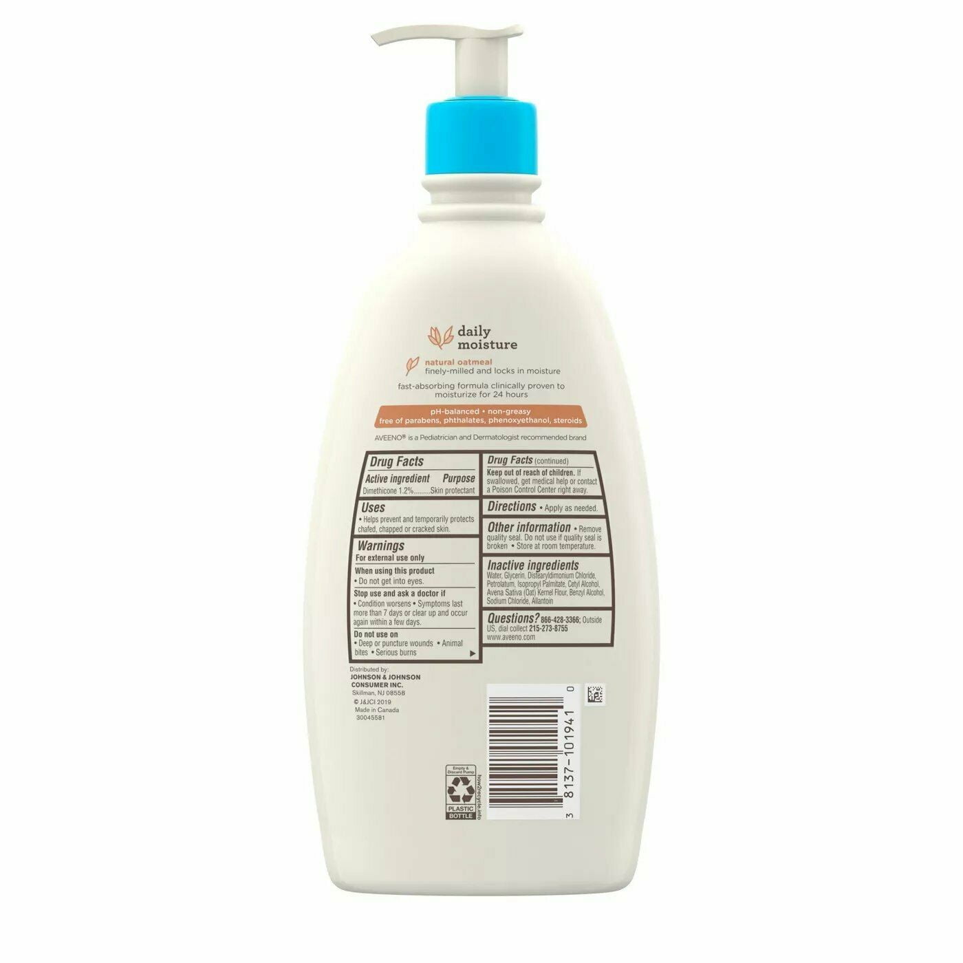 Aveeno Baby Daily Moisture Lotion 2本 Aveeno Baby Moisture Lotion with Oatmeal, Fragrance-Free, 18