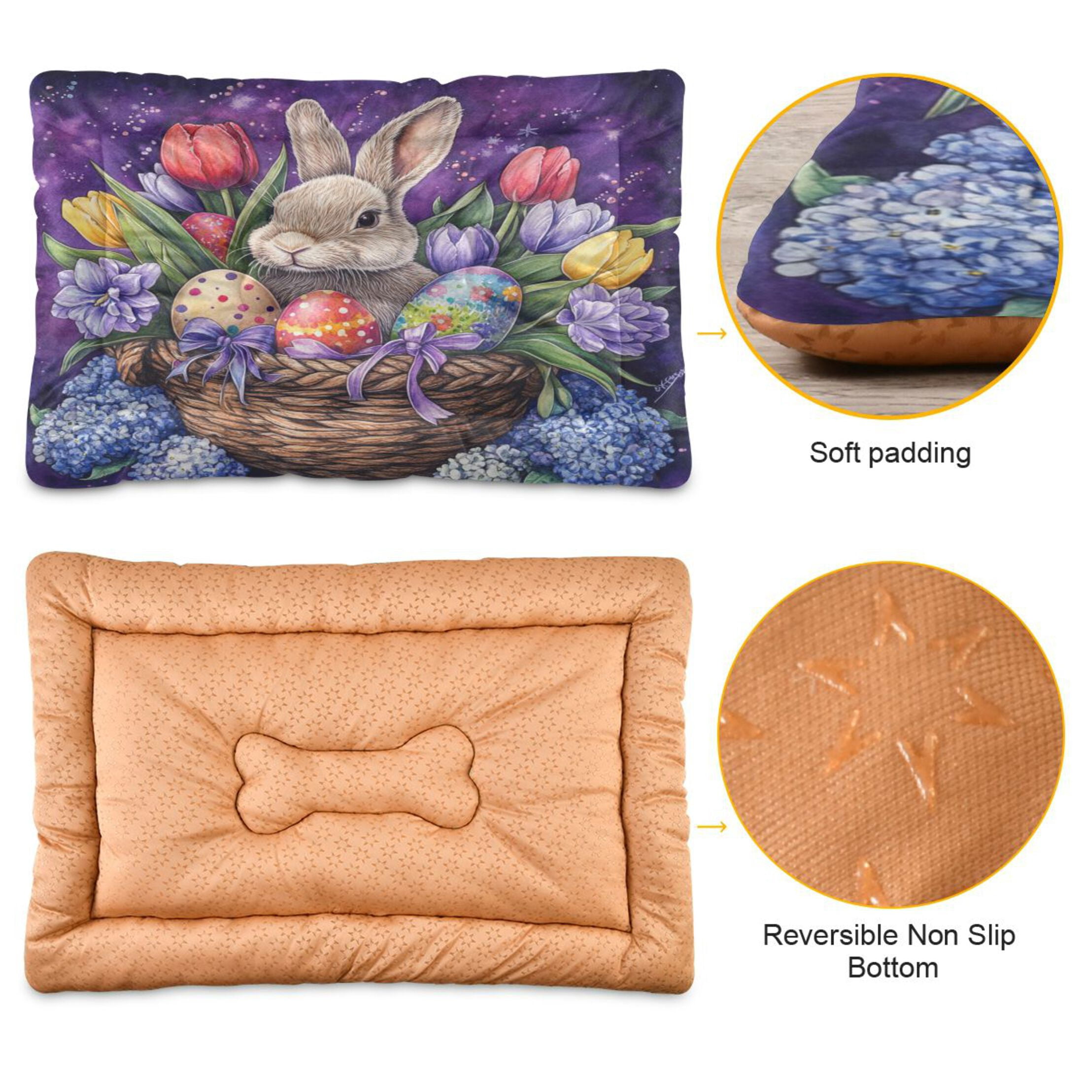 Qxltty Easter Rabbit Purple Pattern Ped Pad Wear-resistant and Hard to Bite Through Sleeping Pad for Small Medium Large Dogs Winter Pet Bed 36×24in