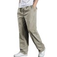 thumbnail image 3 of Men's Cotton Casual Pants Twill Straight-Leg Full Elastic Waist Pull On Cargo Pants Spring Fall Lightweight Workwear Trousers with Multi-Pocket Light Gray M, 3 of 7