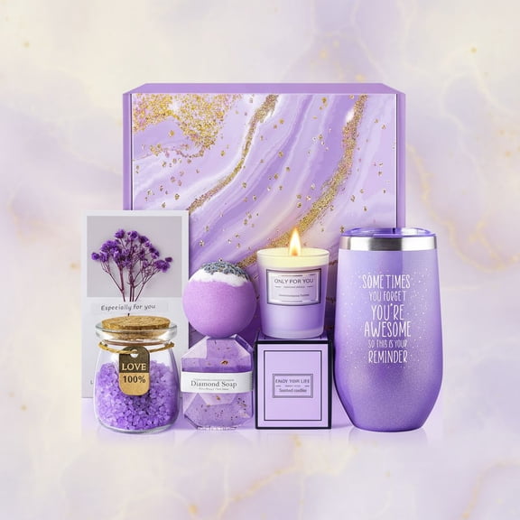 Gifts for Women, Mom, Wife, Girlfriend, Sister, Her - Happy Birthday, Christmas, Valentine's Day, Mothers Day Gifts - Lavender Spa Gift Basket Set