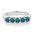 thumbnail image 3 of Gem Stone King 1.10 Cttw London Blue Topaz 5-Stone Wedding Anniversary Band Ring for Women | 925 Sterling Silver | Gemstone Birthstone | Wedding Engagement Anniversary Promise Ring for Women | Size 8, 3 of 4