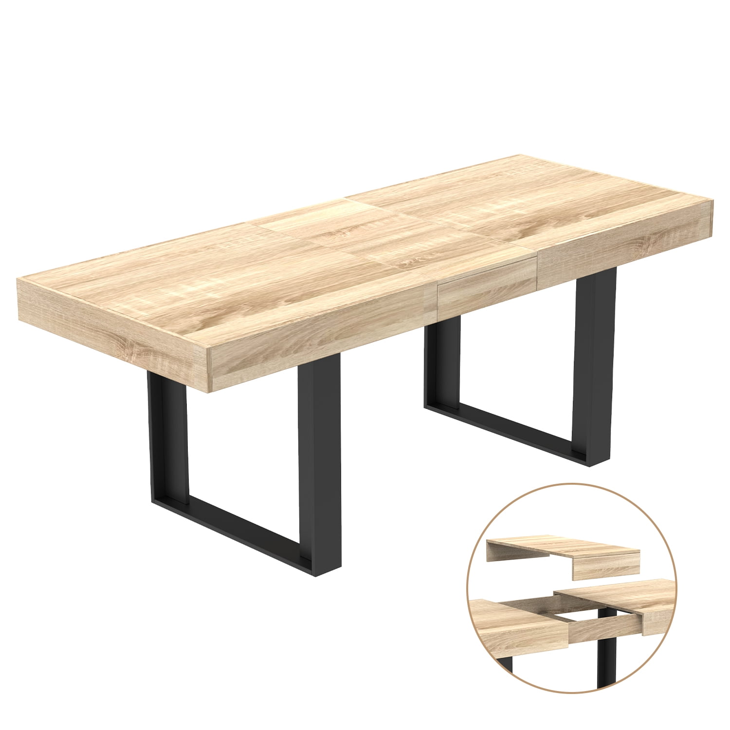 Coewske 63'' - 79'' Wooden Extendable Dining Table Modern Rustic Kitchen Expanding Table Natural Oak