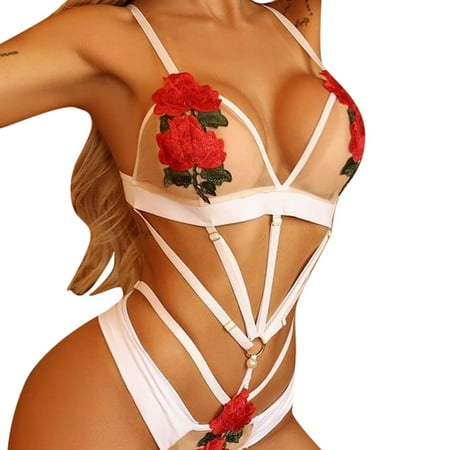 

BSDHBS Lingerie for Women Women s Fashion Lace Steel Ring Imitation Embroidery Underwear Women s Top Funny Underwear Bodysuit White Size L