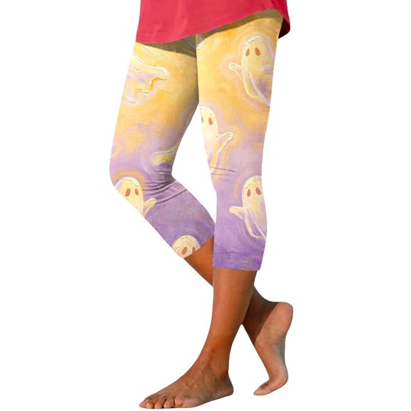 Bovemsi Leggings for Women Tummy Control High Waist Stretchy Halloween Graphic Yoga Pants, 7/8 Length Slim Workout Running Leggings Vacation Outfits for Women M Purple