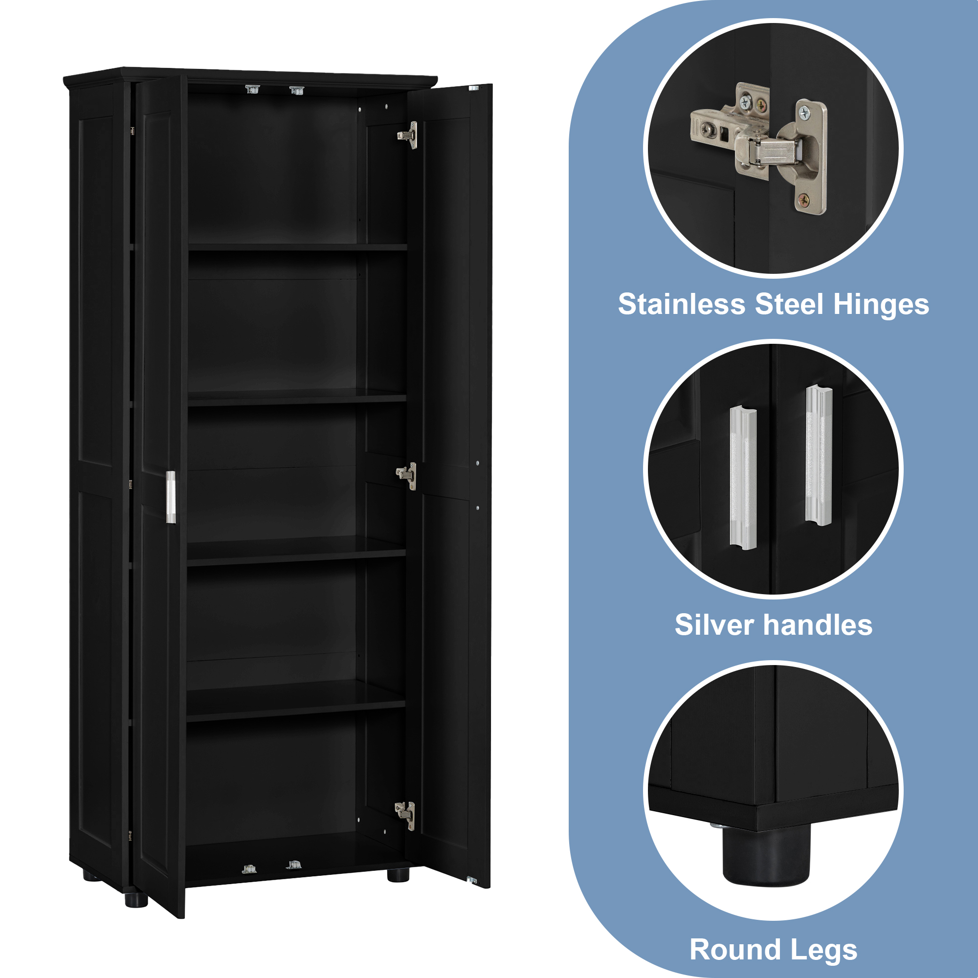 Euroco Storage Cabinet with Two Doors for Bathroom, Office, Adjustable Shelf, MDF Board, Black