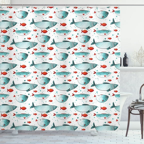 Ambesonne Fish Shower Curtain, Subaquatic Animal Pattern, 69"Wx70"L, Orange and Pale Blue