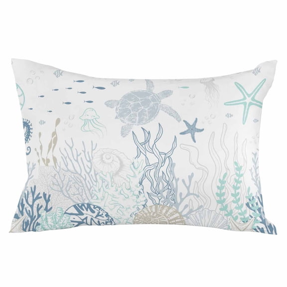 Coastal Throw Pillow Cover 20 x 30 Inch Decorative Pillow Cover Turquoise Blue Turtle Starfish Coral Jellyfish Lumbar Pillowcase Seasonal Rectangle Cushion Case for Couch Sofa Bed Living Room