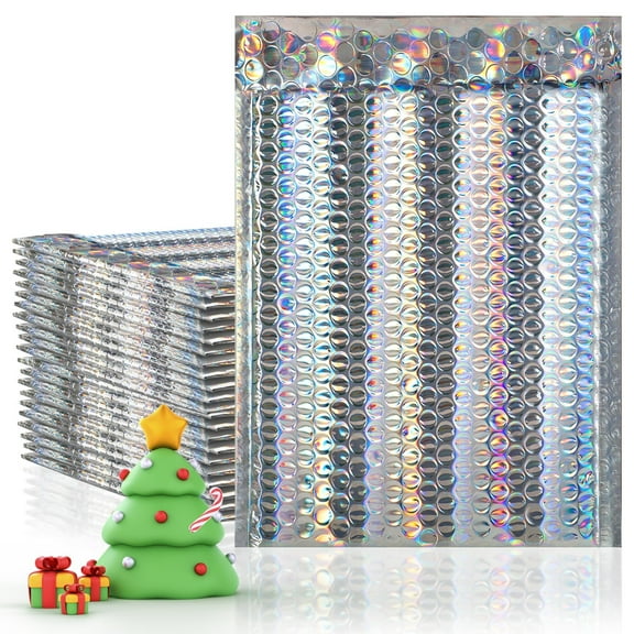 Holographic Metallic Bubble Mailers, Padded Self Seal Envelopes, 10 Count, 7 x 11 in