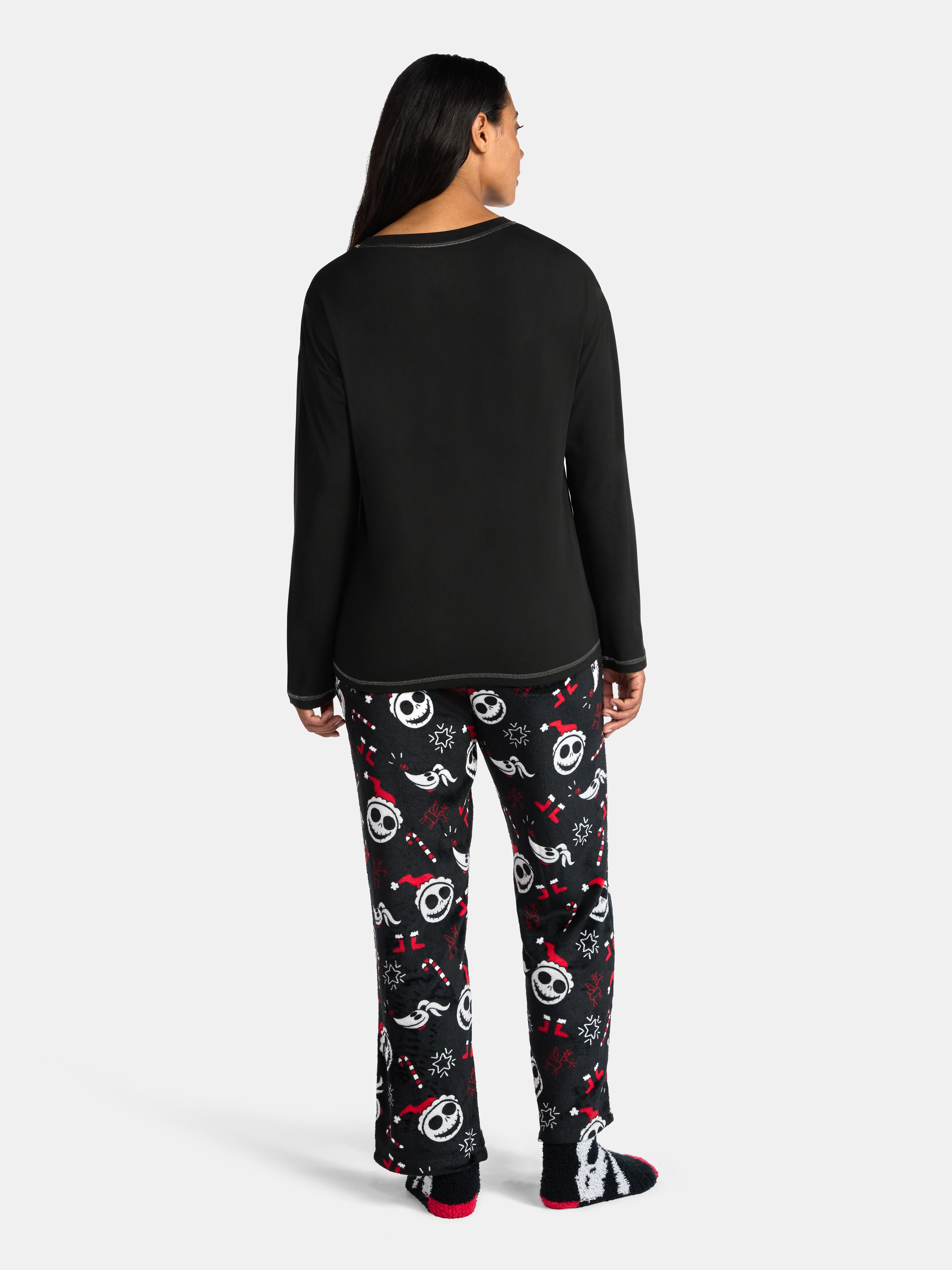Disney Nightmare Before Christmas Women's Long Sleeve Top and Pants with Socks, 3-Piece Gift Set, Sizes XS-3X