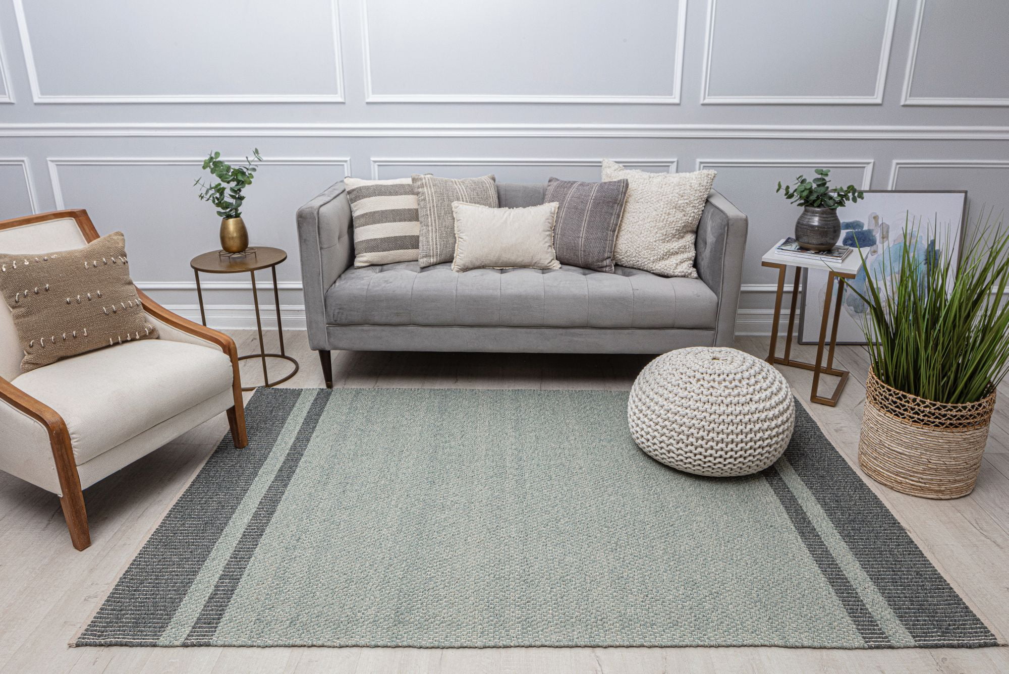 Rugs America Daphina DN10B Bark Border Farmhouse Green Area Rug, 5’0”x7’0”