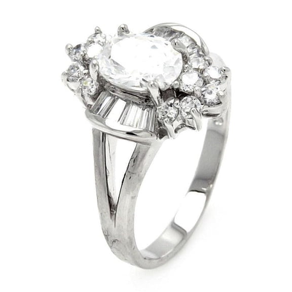 Rhodium Plated Sterling Silver 925 Clear CZ Flower Bridal Ring Band White Jewelry Female Size 6